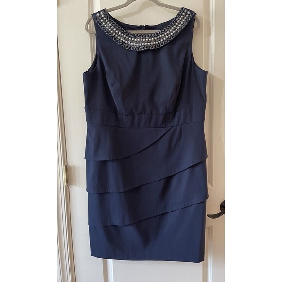 Connected Apparel SZ 16W Women’s Blue Beaded Tiered Sleeveless Dress FLAW BIN C - Picture 2 of 11